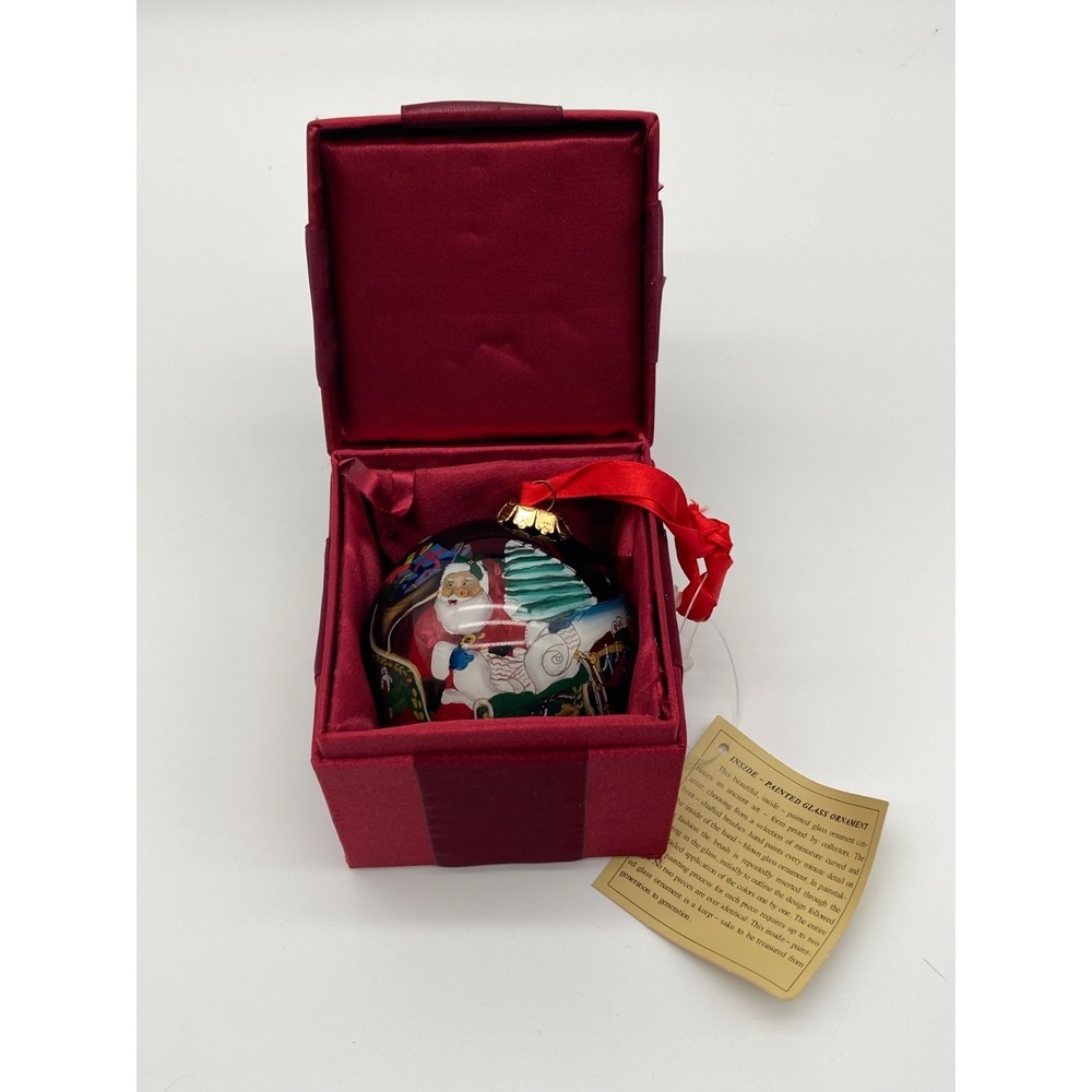 Vtg Inside Painted Glass Ornament Santa Sleigh Moon Starry Sky Boxed Handcrafted
